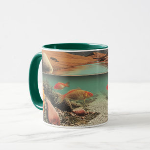 Surrrealistische Wüste und See mit Goldfischen Tasse