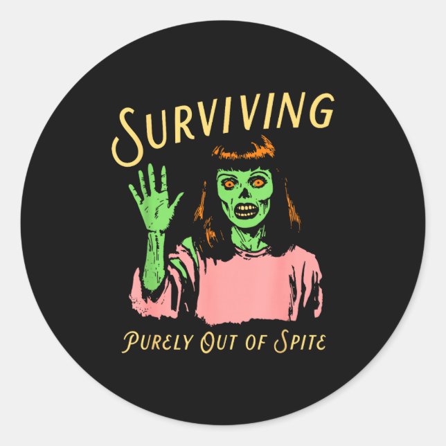 Surviving Purely Out Of Ste Retro Zombie Halloween Runder Aufkleber (Vorderseite)