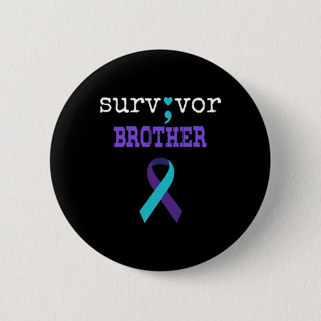 Survivor Brother Semicolon Geschenk Suizidpräventi Button (Vorderseite)