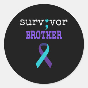 Survivor Brother Semicolon Geschenk Suizidpräventi Runder Aufkleber
