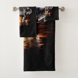 "Survivor" Grauer Wolf und Wildfire-Design Badhandtuch Set
