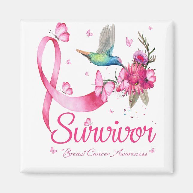 Survivor Hummingbird Ribbon Brustkrebs Magnet (Vorne)