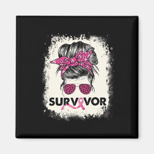 Survivor Messy Bun Breast Cancer Awareness Pink Wa Magnet