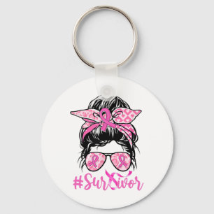 Survivor Messy Bun Pink Ribbon Leopard Breast Cana Schlüsselanhänger