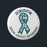 Survivor SA Teal Awareness Ribbon Button<br><div class="desc">Button with a teal and white flowers Sexual Assault awareness ribbon. For those who have survived abuse and assault.</div>