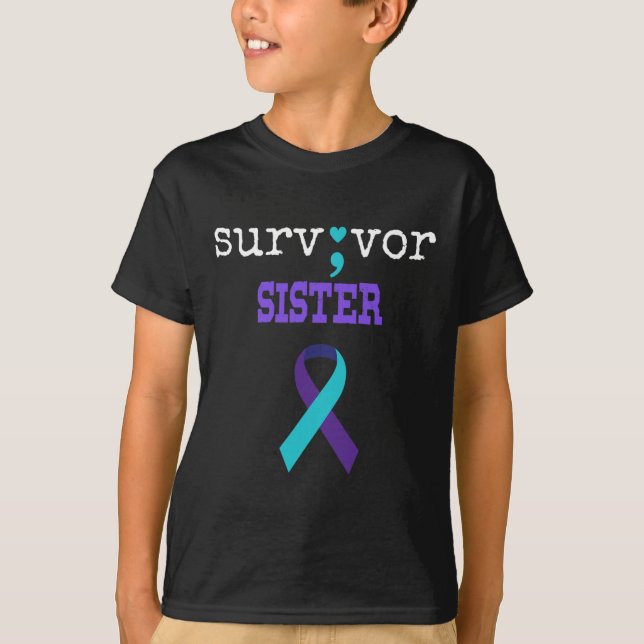 Survivor Sister Semicolon Geschenk Suizidpräventio T-Shirt (Vorderseite)