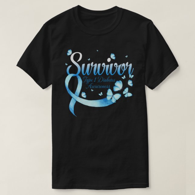 Survivor Typ 1 Diabetes Butterfly T-Shirt (Design vorne)
