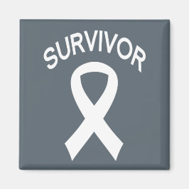 Survivor White Lung Cancer Band Square Magnet