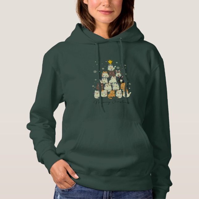 Susadera con estampado árbol de navidad gatuno hoodie (Vorderseite)