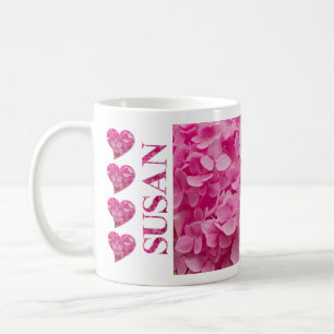 "Susan" Pink Hydrangea Blumenbriefe & Herz Kaffeetasse