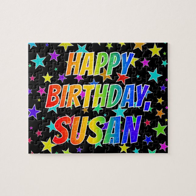 "SUSAN" Vorname, Spaß "GLÜCKLICHER GEBURTSTAG" (Horizontal)