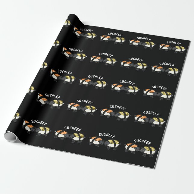 Susheep Funny Sushi Sheep Pun Dark BG Geschenkpapier (Ungerollt)