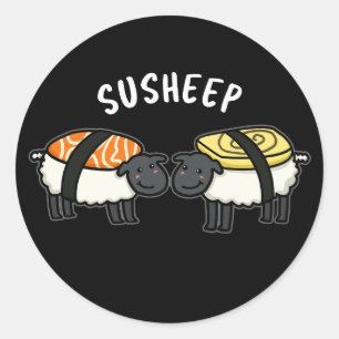 Susheep Funny Sushi Sheep Pun Dark BG Runder Aufkleber