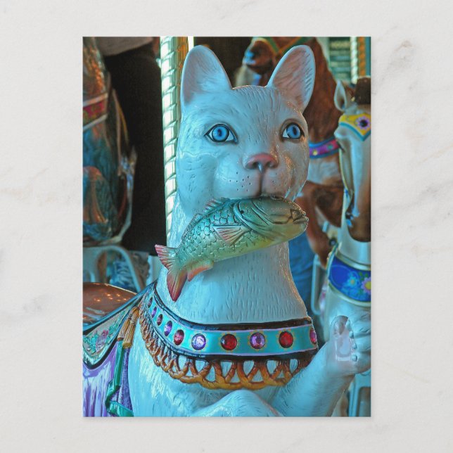 Sushi a Cat with a Fish on a Merry Go Round Postkarte (Vorderseite)