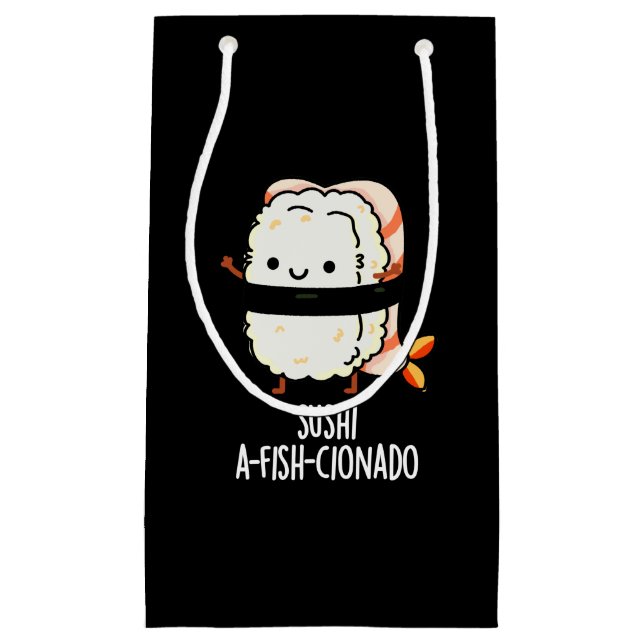 Sushi A-fish-Cionado Funny Food Fish Pun Dark BG Kleine Geschenktüte (Vorderseite)