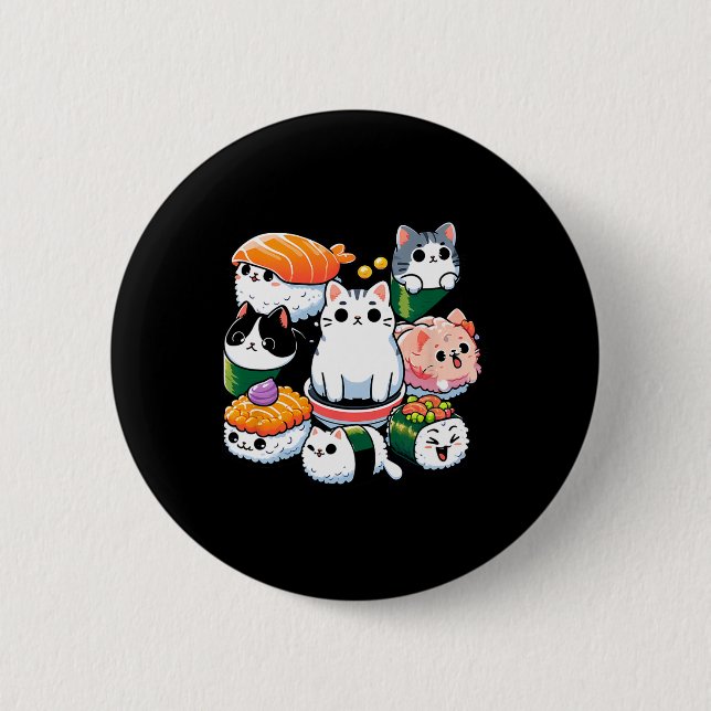 Sushi Anime Cat Sushi Lover Geschenk Button (Vorderseite)