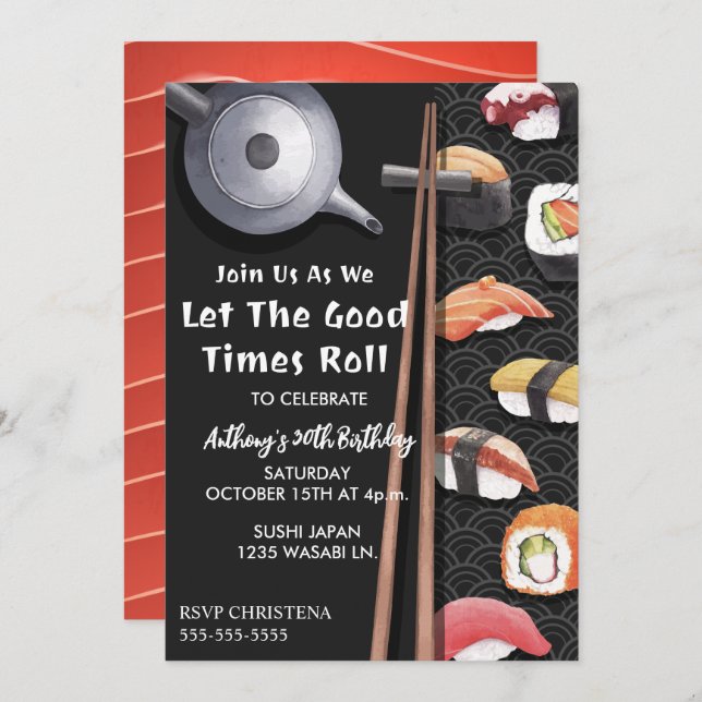 Sushi Anniversaire Fête Invitation (Devant / Derrière)
