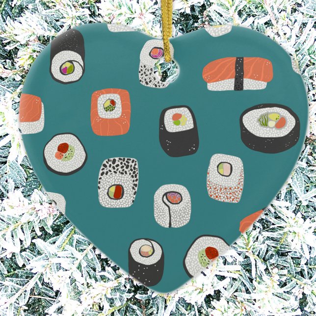 Sushi Aquamarine Keramik Ornament (Japanese sushi Christmas ornament)