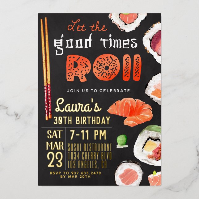 Sushi Birthday Folieneinladung (Vorderseite)