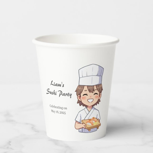 Sushi Birthday Party Invitation with Cute Anime  Pappbecher (Vorderseite)