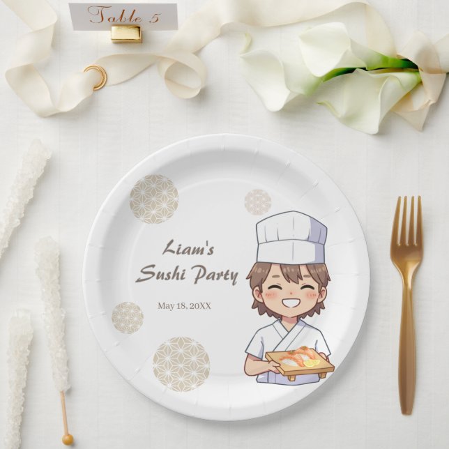 Sushi Birthday Party Invitation with Cute Anime  Pappteller (Hochzeit)