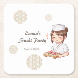 Sushi Birthday Party Invitation with Cute Anime  Rechteckiger Pappuntersetzer