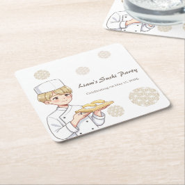 Sushi Birthday Party Invitation with Cute Anime  Rechteckiger Pappuntersetzer