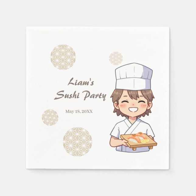 Sushi Birthday Party Invitation with Cute Anime  Serviette (Vorderseite)