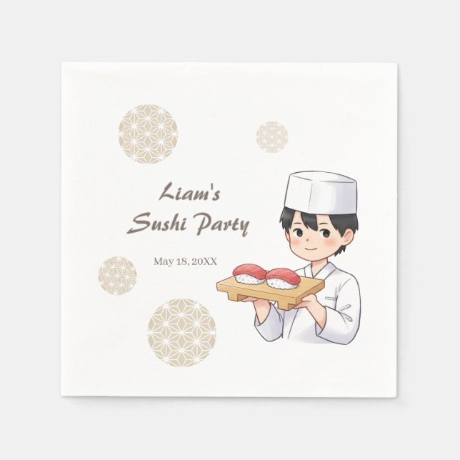 Sushi Birthday Party Invitation with Cute Anime  Serviette (Vorderseite)