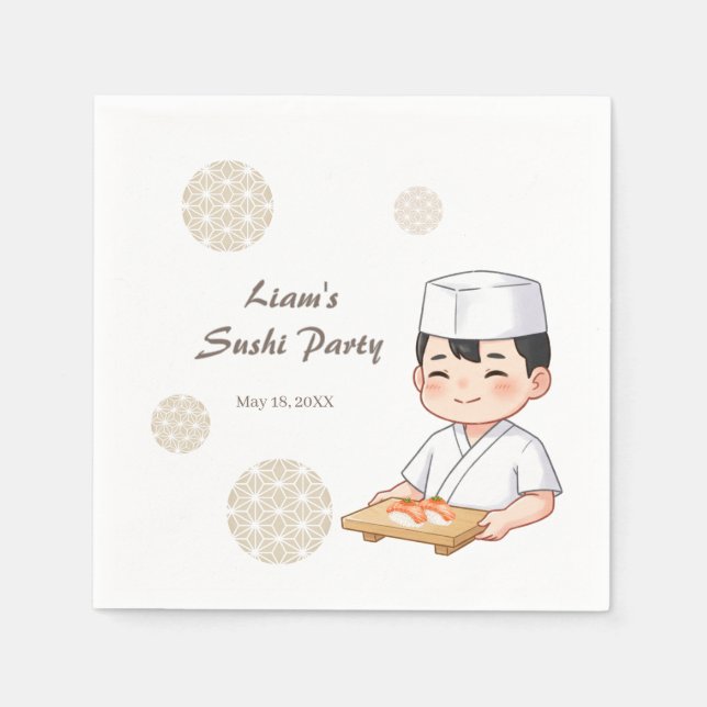 Sushi Birthday Party Invitation with Cute Anime  Serviette (Vorderseite)