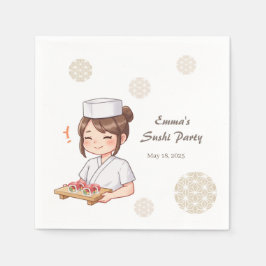 Sushi Birthday Party Invitation with Cute Anime  Serviette