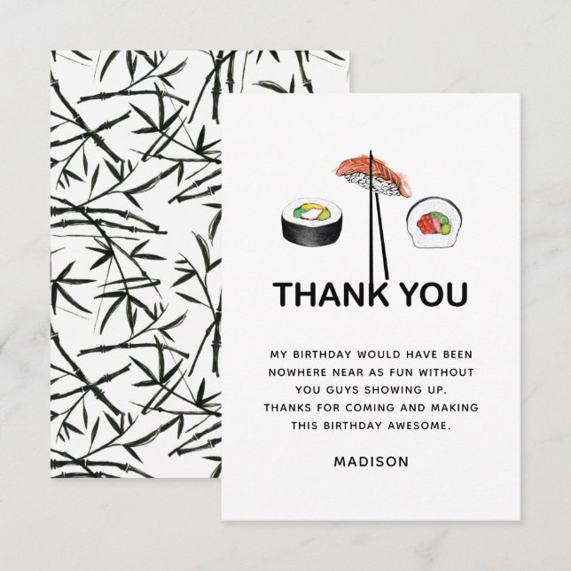 Sushi Birthday Party Moderne Personalisiert Dankeskarte (Vorne/Hinten)