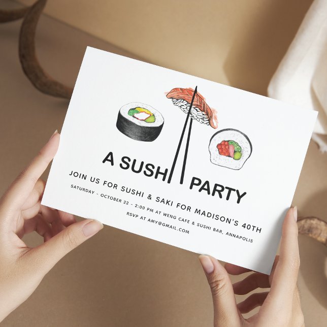 Sushi Birthday Party Modernes, einfaches Elegant Einladung (Von Creator hochgeladen)