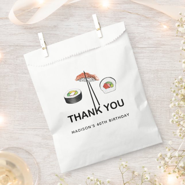 Sushi Birthday Personalisiert Schwarz-weiß Danke Geschenktütchen (Ausgeschnitten)