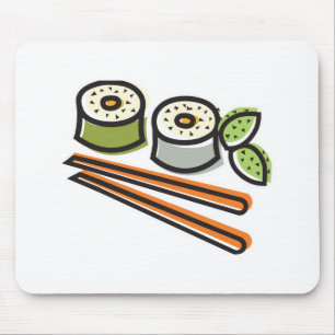 Sushi-Brötchen und Stäbchen Mousepad