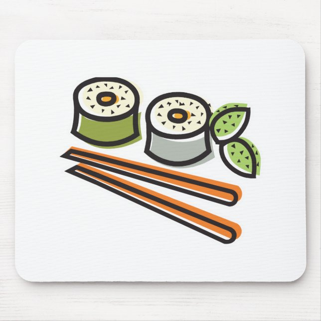 Sushi-Brötchen und Stäbchen Mousepad (Vorne)