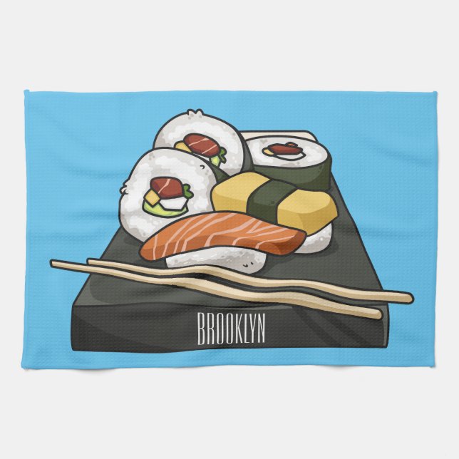 Sushi-Cartoon-Abbildung Geschirrtuch (Horizontal)
