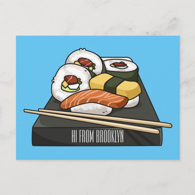 Sushi-Cartoon-Abbildung Postkarte (Vorderseite)
