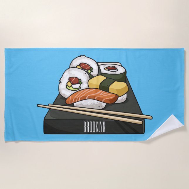 Sushi-Cartoon-Abbildung Strandtuch (Vorderseite)