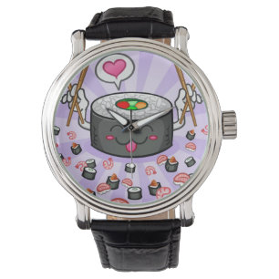 Sushi Cartoon Character Eating Lot of Shrimp Armbanduhr