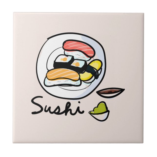 Sushi Cartoon niedliche japanische Kunst Fliese (Vorderseite)