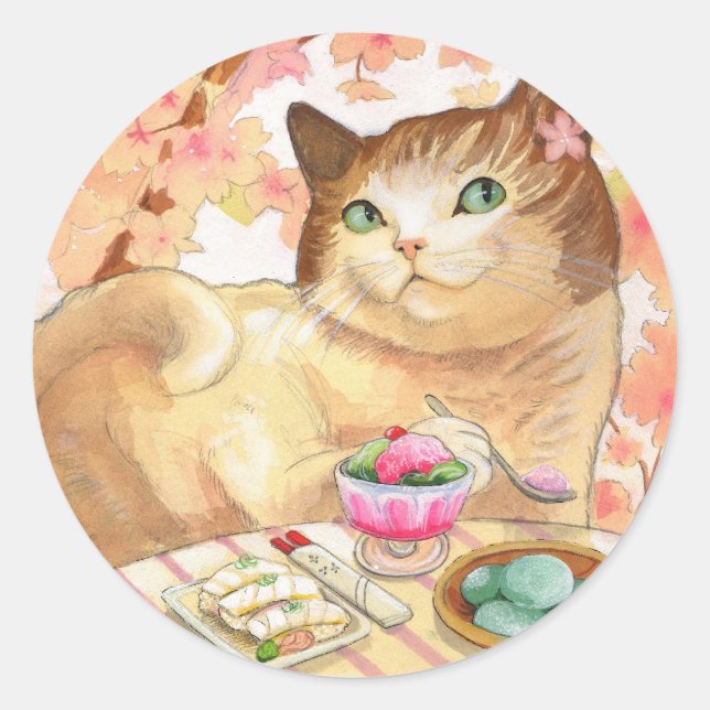 Sushi Cat- Dessert Erste bunte Stickers (Vorderseite)