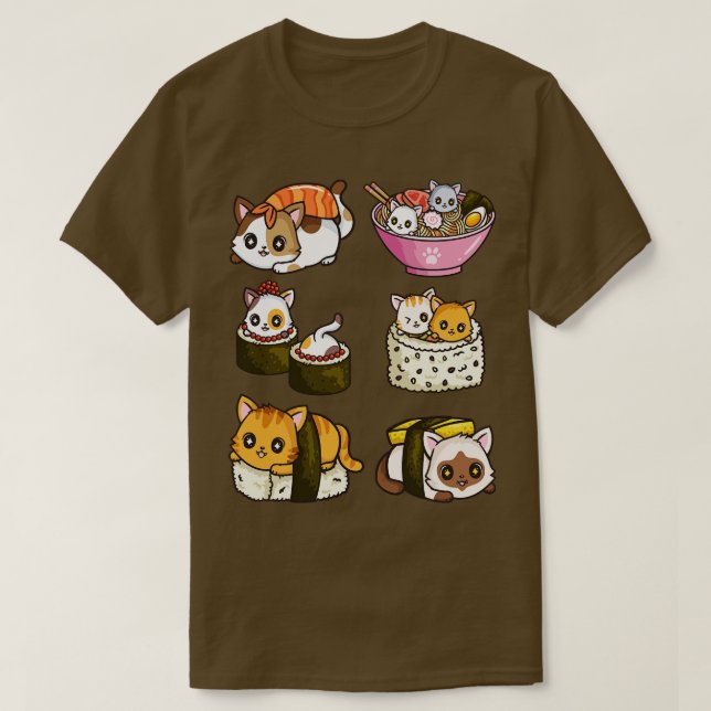 Sushi Cat Japanese Anime T-Shirt (Design vorne)