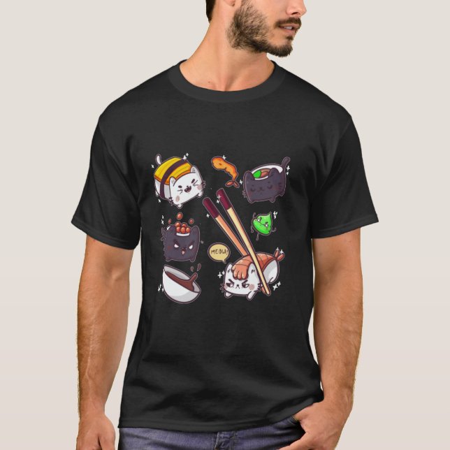 Sushi Cat Japanischer Feinschmecker Anime Lover Cr T-Shirt (Vorderseite)