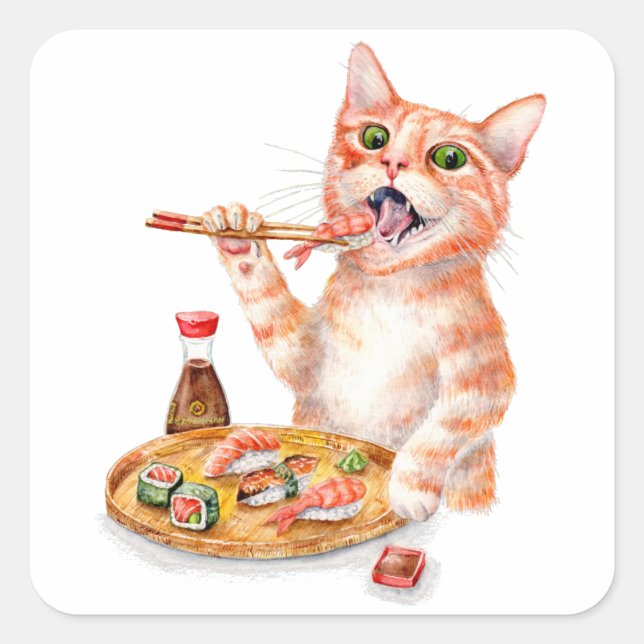 Sushi Cat Quadratischer Aufkleber (Vorderseite)