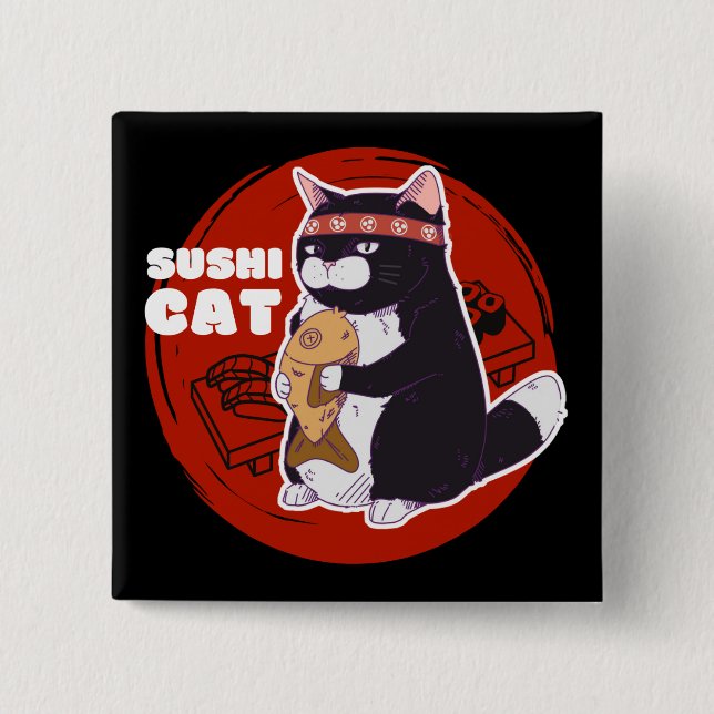Sushi Cat, Samurai Cat Chonky Cat Button (Vorderseite)