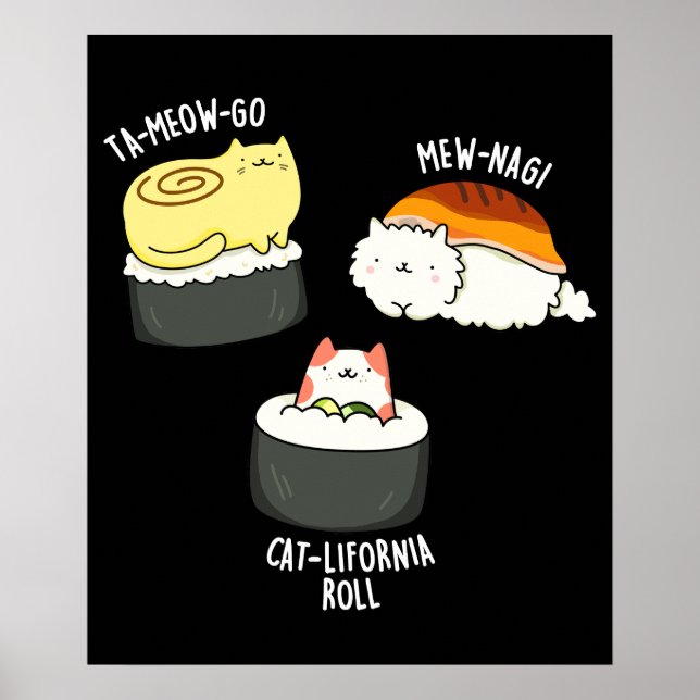 Sushi Cats Funny Sushi Pun Dark BG Poster (Vorne)
