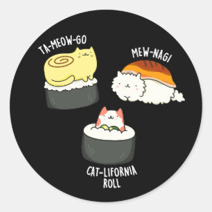 Sushi Cats Funny Sushi Pun Dark BG Runder Aufkleber