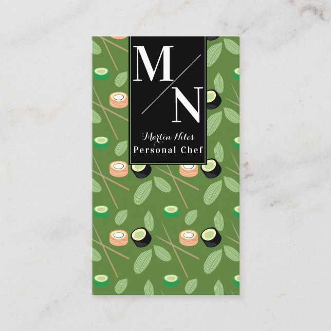 Sushi Chopsticks Grünes Muster Visitenkarte (Vorderseite)