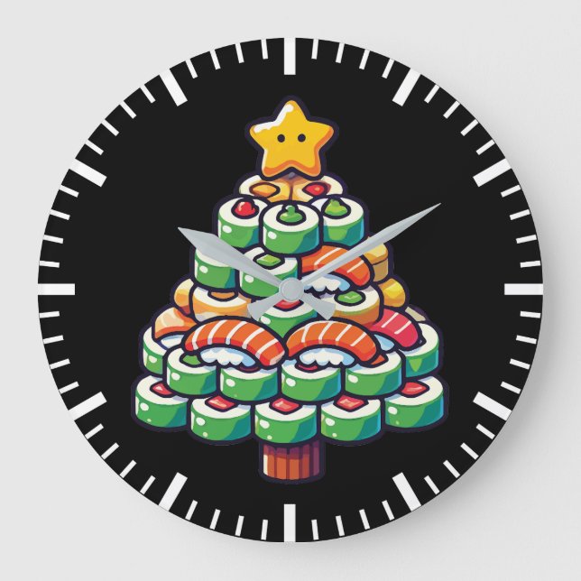 Sushi Christmas Tree - Funny Holiday Feinschmecker Große Wanduhr (Vorderseite)